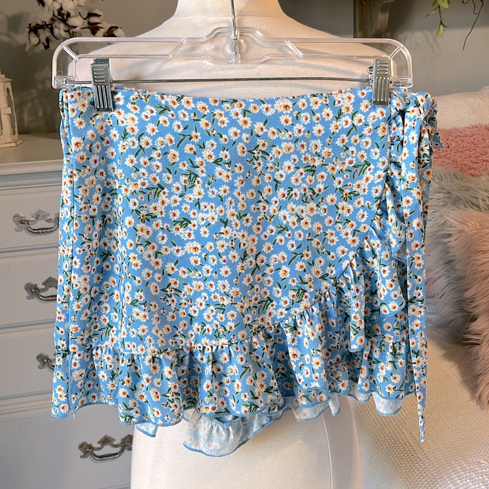 Floral Sky Blue Wrap Skort